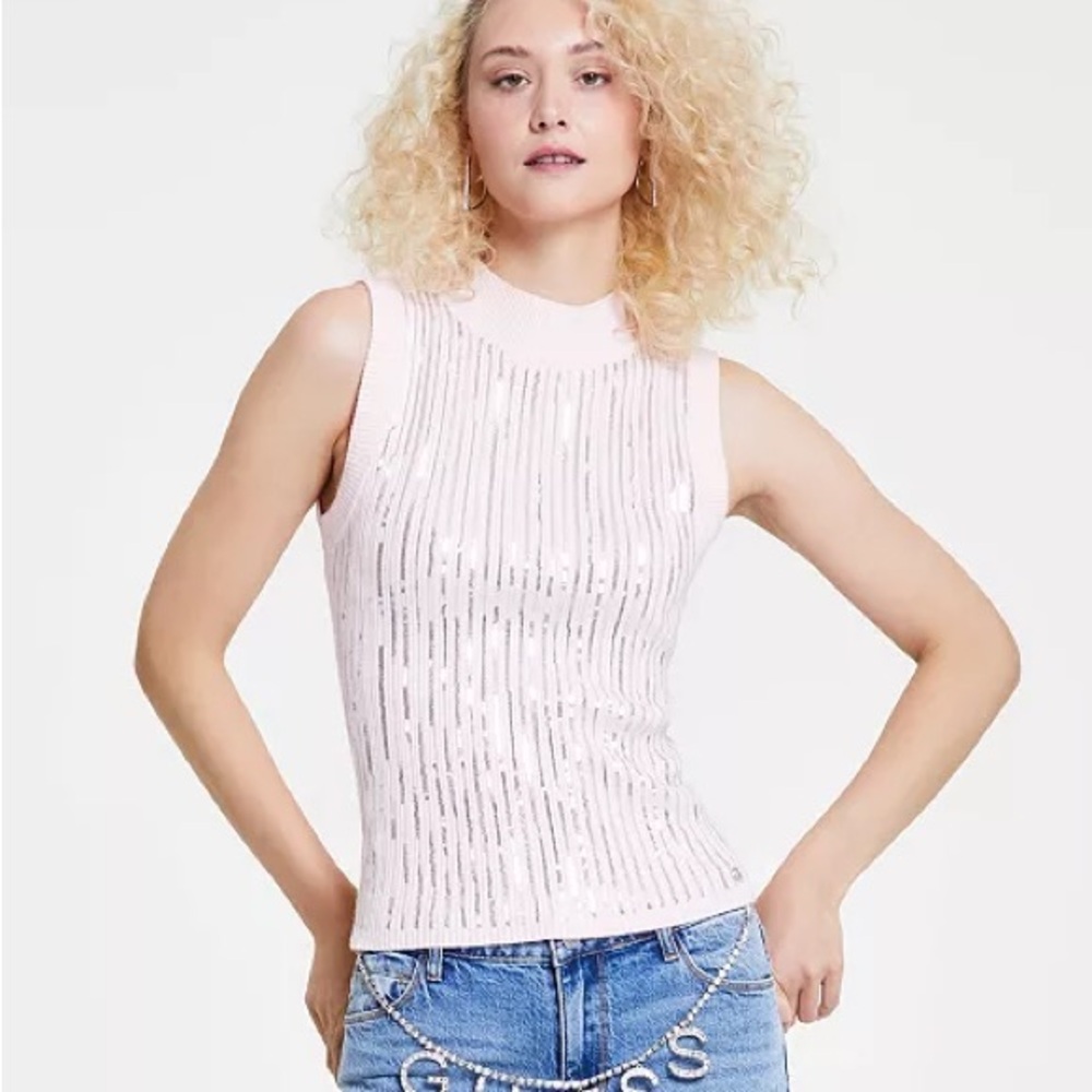 Guess Pink Sequin sleeveless sweater Tank Top XS